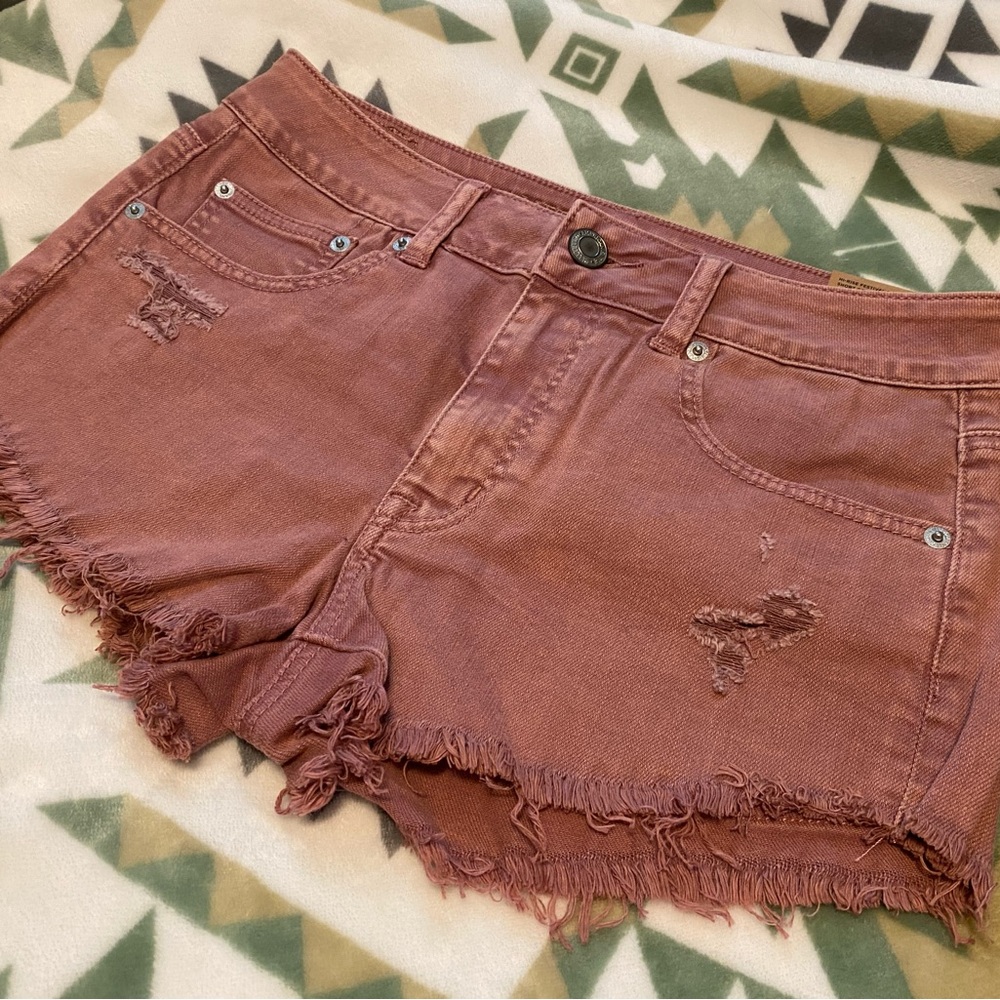 American Eagle Pink Hi-Rise Festival Shortie Distressed Jean Shorts Size: 6